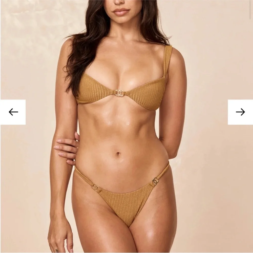 Monday Swimwear Gold Knit Bikini Set both size P